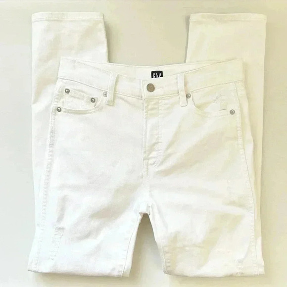 GAP High Rise Slim Straight Leg  Jeans Distressed White Denim Size 25 - Picture 16 of 16